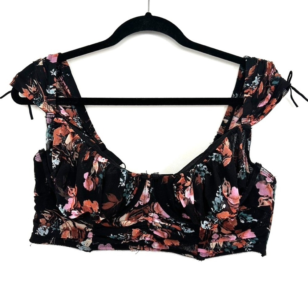 Torrid Curve Longline Bralette XL Floral Black Cap Sleeve Coquette‎ Whimsygoth